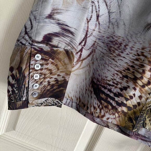 size 1 (fits‎ M 8/10) PAUW Amsterdam feather print blouse silk top tie front - Picture 4 of 11